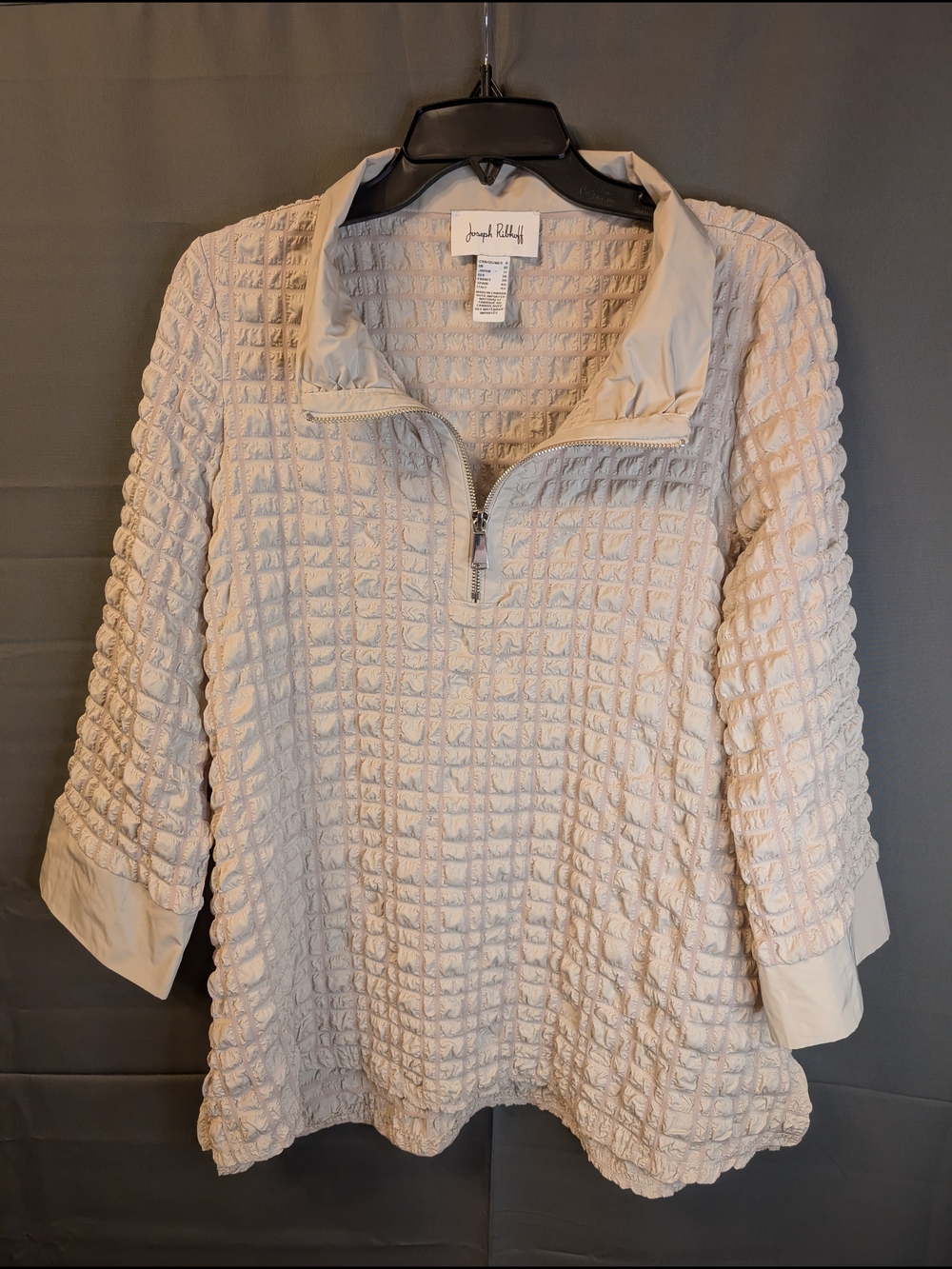 Joseph Ribkoff Moonstone Bubble Jacquard Mock Neck Half Zip Top .. B